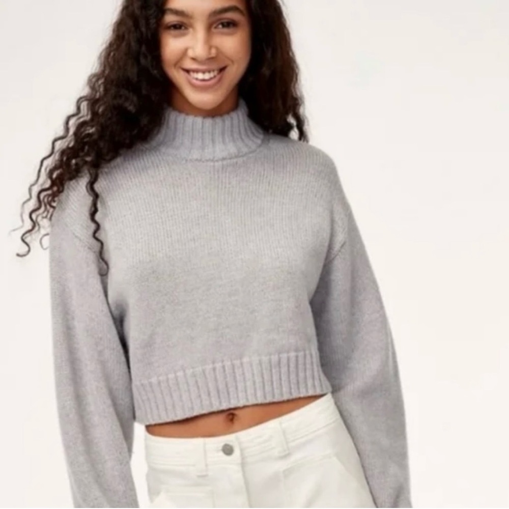 Wilfred Free Heinen Grey Merino Wool‎ Mockneck Sweater Size Medium Cropped
